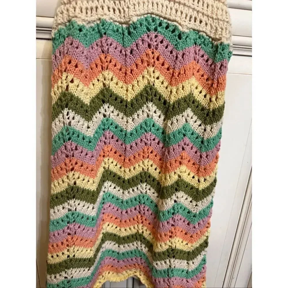 Zara Girls Chevron Sleeveless Square Neck Crochet Sundress Multicolor Size 8-9